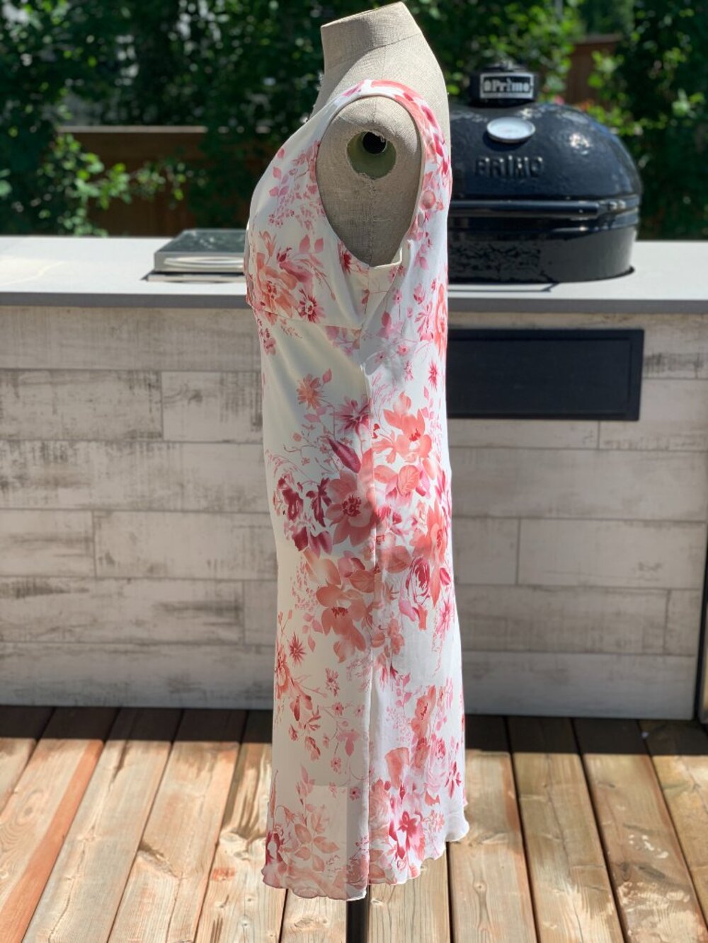 Vintage Slip Dress 11 Cream Pink Floral Sheer Chiffon Midi Sleeveless Romantic - Picture 5 of 14